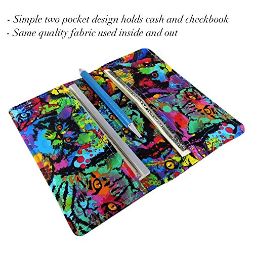 Handmade Watercolor Cat Fabric Women's Checkbook Cover