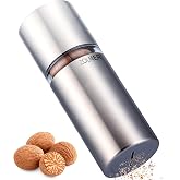 Spice Grinder with Storage Container for Fine Nutmeg Powder - SIlver | Extra-sharp stainless steel mechanism for whole nutmeg, manual and compact for kitchen or table