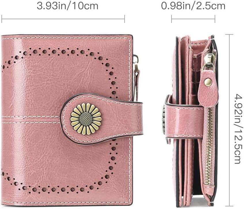SENDEFN Women's Wallet Genuine Leather RFID Blocking Short Wallet with 16 Card Slots, Ae_pink - Image 4