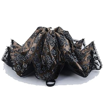 【クリックで詳細表示】JPYLY レディース 折りたたみ傘 梅雨対策 170T高強度 8本骨 日傘 晴雨兼用 超軽量 刺繍 3つ折り 傘 傘 (Color ： Black)