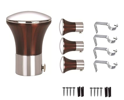 HomePlus Curtain Heavy Bracket Finials 4 Pieces with 4 Pieces Support for Door and Window Fittings 1 Inch Rod (Copper)
