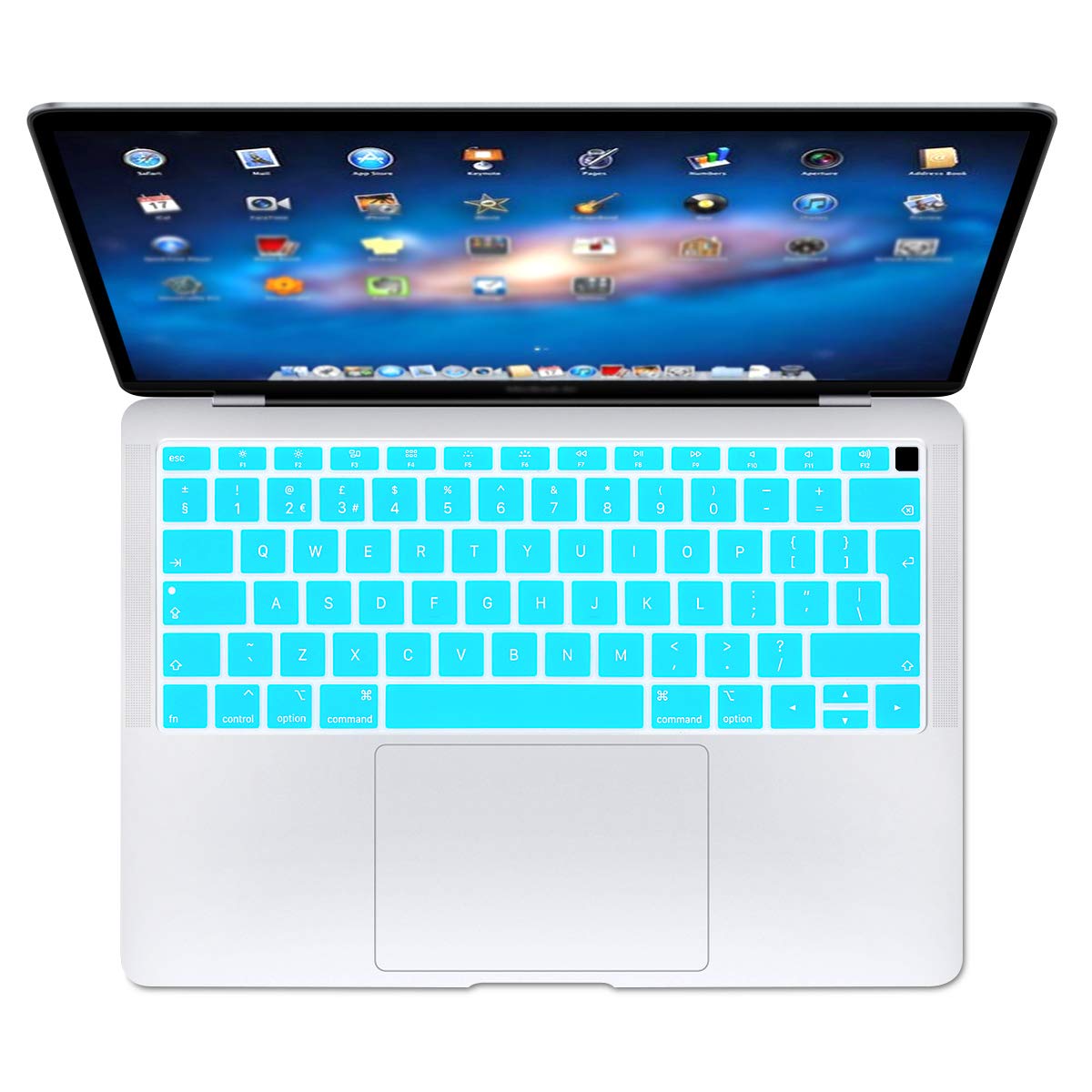 Se7enline Compatible with Macbook Air Keyboard Cover 13 inch 2018/2019 Soft Silicone Protector for MacBook Air 13-Inch with Touch ID with Retina Display Model A1932 UK Layout Skin, Turquoise Blue