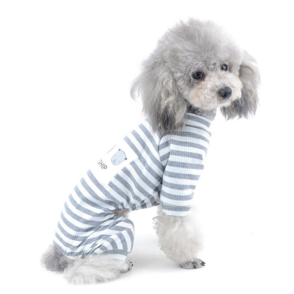 SELMAI Pet Shirt Dog Clothes for Yorkie Soft Cotton Breathable Pajamas Colorful Stripe Large Cat Apparel Sleepwear Outfit Easy on Doggy Costume Jumpsuit for Puppy Walking Training Outdoor Grey L