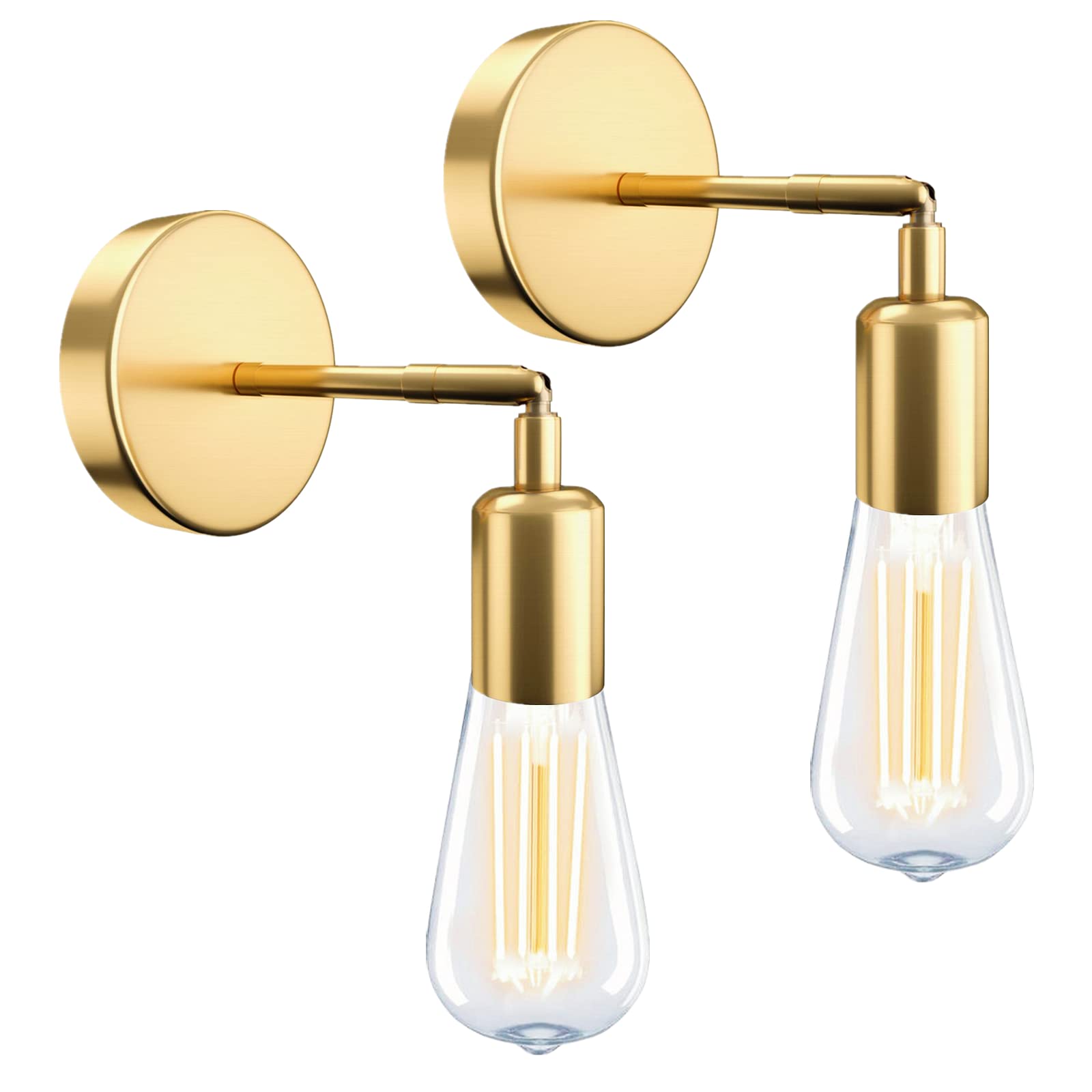 2PCS Vintage Wall Sconces Gold Vanity Wall Lights E27 Industrial Wall Mount Lighting Fixtures Rotatable for Bedroom Living Room Bathroom(No Bulbs).