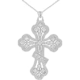 Fine Sterling Silver CZ Russian Orthodox Designer Cross Pendant Necklace