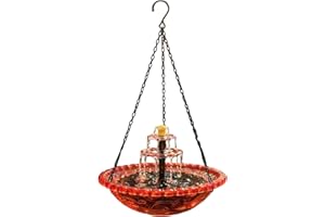 Solar Cascade Hanging Bird Bath Fountain, Outdoor Hanging Bird Bath with Solar Pump and Glass Bowl, Hummingbird Birdbath Wate