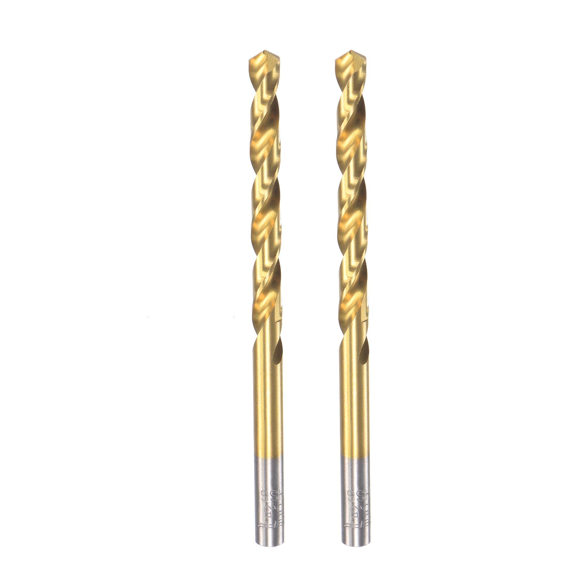 sourcing map High Speed Steel Straight Shank Twist Drill Bit Fully Ground Titanium Coated 5.5mm Drill Diameter 93mm Total Length 50mm Drill Bit Length 2 Pcs