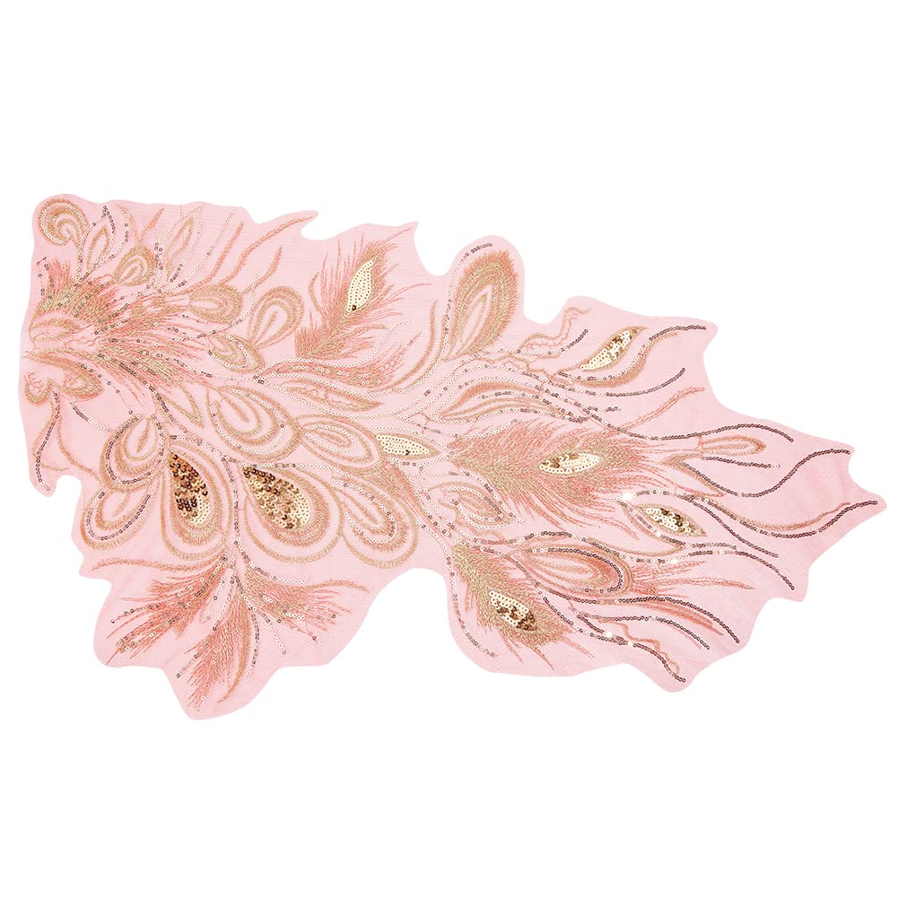 NBEADS Embroidery Lace Patches, Red Peacocks Tail Fabric Sequin Peacock Lace Applique with Paillette Sew on Patches Repair Patches for DIY Clothing Wedding Dressing Decoration