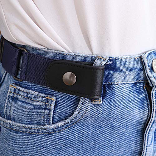 FENICAL Unisex Leather Slim Stretch Invisible Belt Jeans Simple Joker Lazy Belt Buckle Free Stretch Belt Plus Size No Buckle Show Invisible Belt for Jeans Pants Dresses Size 110CM (Denim Blue) - Thumbnail 5