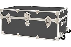 Rhino Trunk & Case Large Armor Camp Trunk with Removeable Wheels - Secure Dorm Storage Chest, Ideal Summer Camper Footlocker, Strong College Trunks - Seats 1000+ Pounds - 32"x18"x14" (Slate)