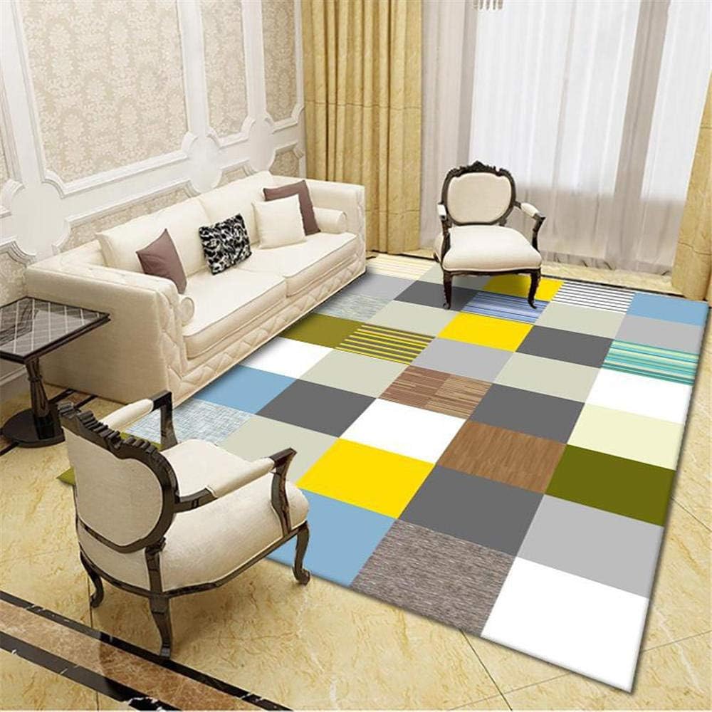 Outside Rugs Waterproof Patio yellow Carpet yellow blue square pattern