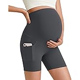 G4Free Barefeel Maternity Biker Shorts with Pockets Over The Belly Legging Pregnancy Yoga Pants Athletic Workout 5" 8.5"