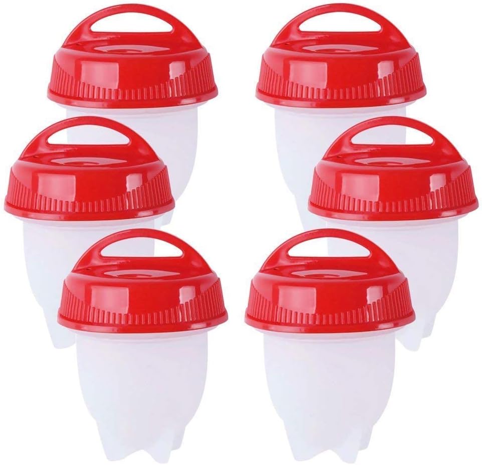 Silicone Egg Cooker, Hard and Soft Make, No Shell, Non Stick Silicone, Egg Boiler, Egg Cups, Egg Poachers, Egg Cooker (6 pack) (Red)