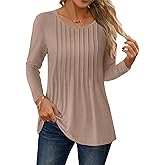 NORACORA Long Sleeve Pleated Tops for Women Dressy Casual Chic Crew Neck Blouses Shirts Loose Fit Trendy Fall Clothes 2025