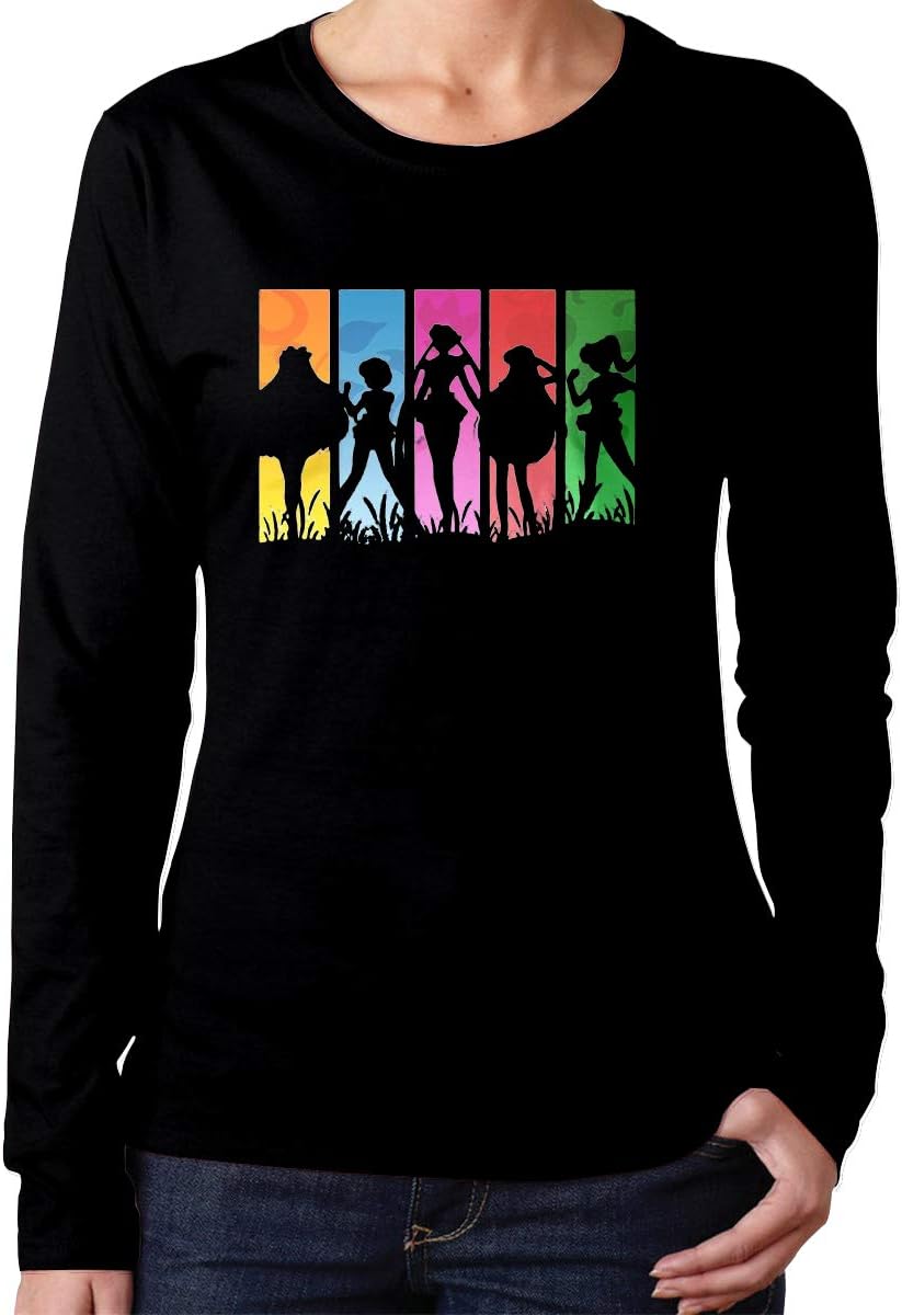 Women's Round Neck Long Sleeve T Winter Loose Lazy Wind Newest Sailor Moon Silhouette Logo Black