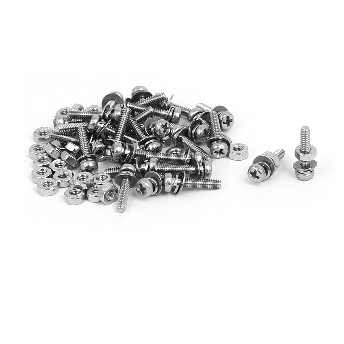 Sourcingmap M1.6 x 8mm 304 Stainless Steel Phillips Pan Head Screws Nuts w Washers 30 Sets