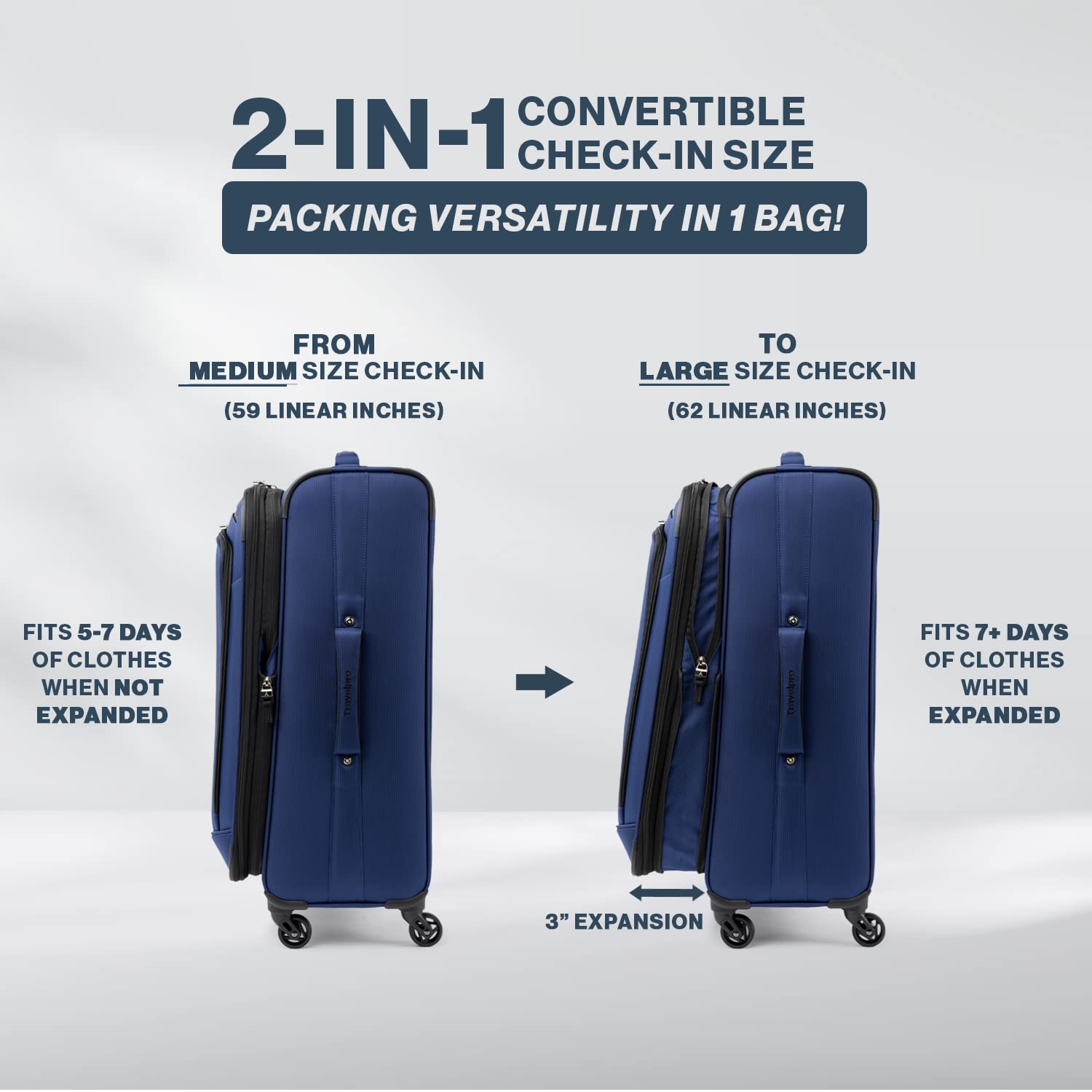Travelpro Runway 2 Piece Luggage Set, Carry-on & Convertible Medium to Large Check-in Expandable Luggage, 4 Spinner Wheels, Softside Suitcase, Men and Women, Black