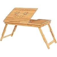 SONGMICS Bamboo Laptop Desk Serving Bed Tray Breakfast Table Tilting Top with Drawer ULLD001
