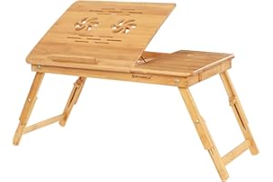SONGMICS Bamboo Laptop Desk Serving Bed Tray Breakfast Table Tilting Top with Drawer ULLD001