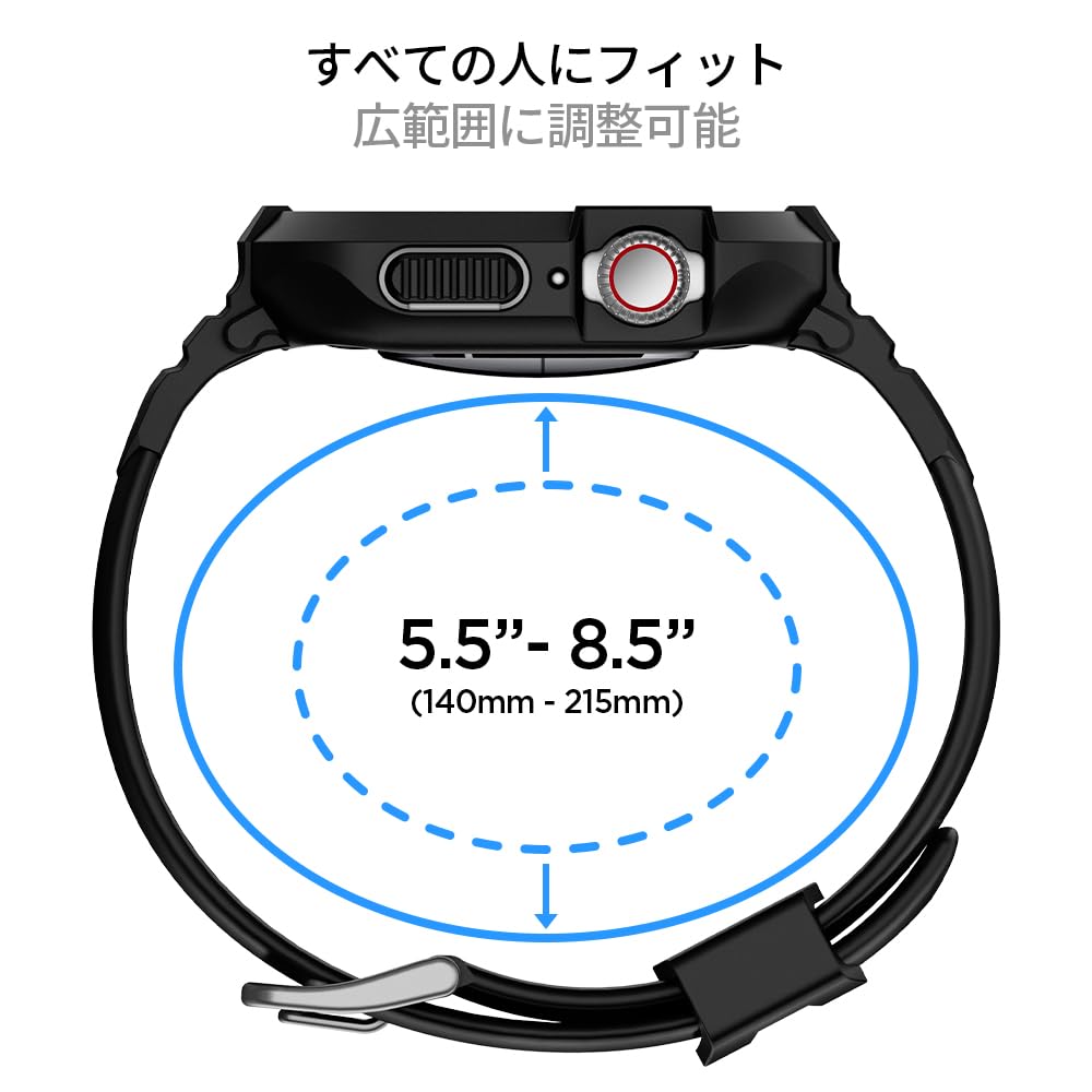 Spigen Apple Watch 45mm | 44mm 一体型 バンド ケース 【 Apple Watch 9 / 8 / 7 / SE2 / SE / 6 / 5 / 4 対応 】 カバー 耐衝撃 PC TPU 二重構造 スポーツバンド 落下 衝撃 吸収 耐久性 傷防止 ラギッド・アーマー・プロ 062CS25324 (ブラック)