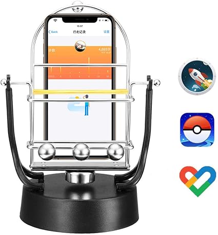 Amazon Cypin 回転スイング パーペチュアルモーション回転バランスボール 歩数を増やす 永久運動 携帯電話自動スイング スマホスタンド ポケモンゴー Pokemon Go や Walkr Google Fit に Usb給電 スタンド 通販