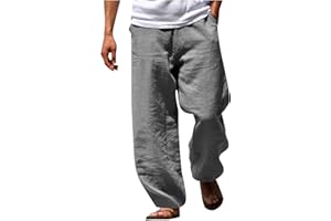 Men's Cotton Linen Pants 2026 Casual Summer Beach Pants Elastic Waist Lace up Lightweight Vacation Trousers with