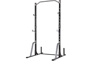 Body Champ Power Rack System Adjustable Squat Rack Weight and Bar Holder for Home Fitness Equipment with Built in Floor Anchors Stability