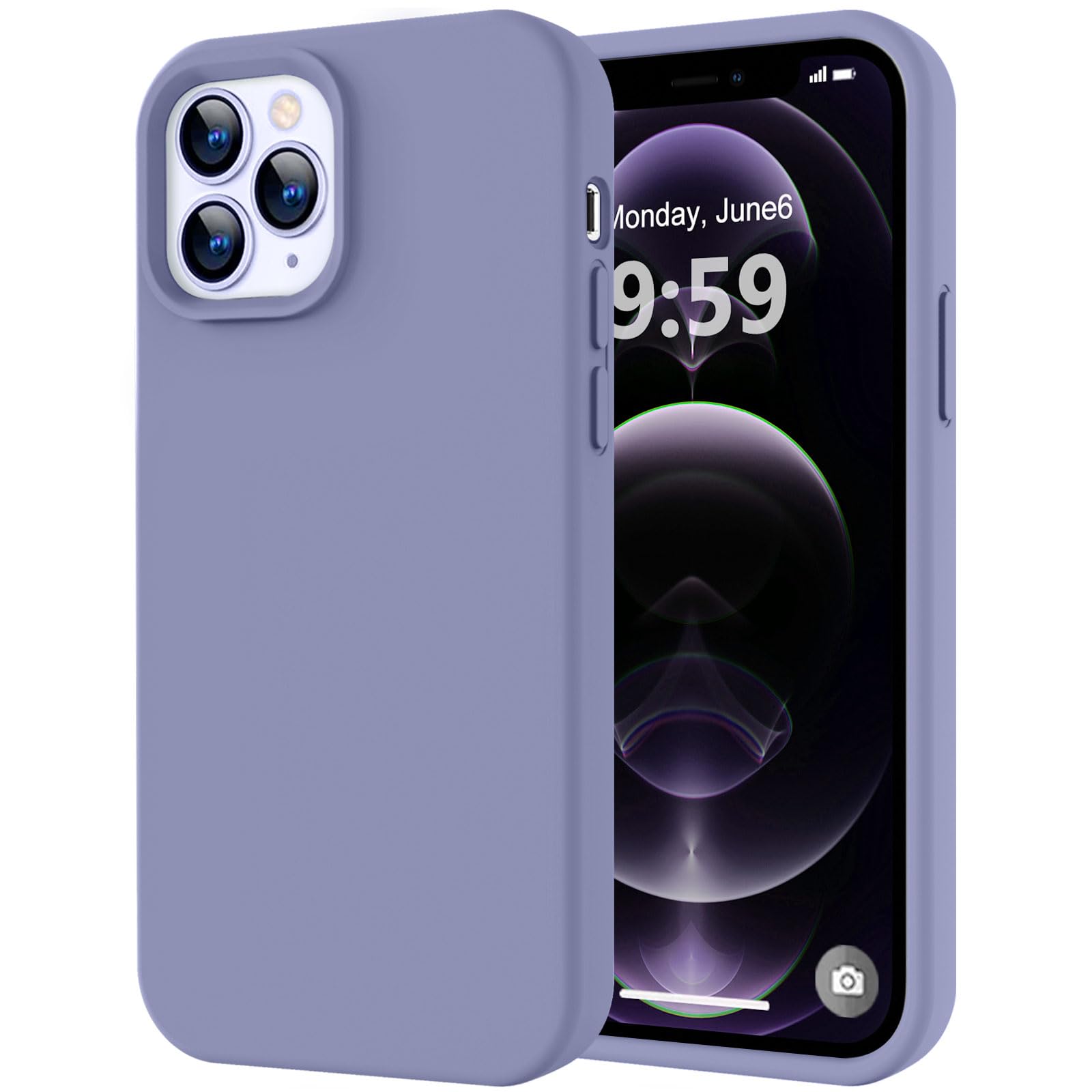 LOVE 3000 Compatible with iPhone 12 Pro Max Case | Thickening Liquid Silicone | Anti-Scratch Microfiber Lining | Full-Body Duty Heavy Protection Case for iPhone 12 Pro Max Women Girls, Lavender Grey