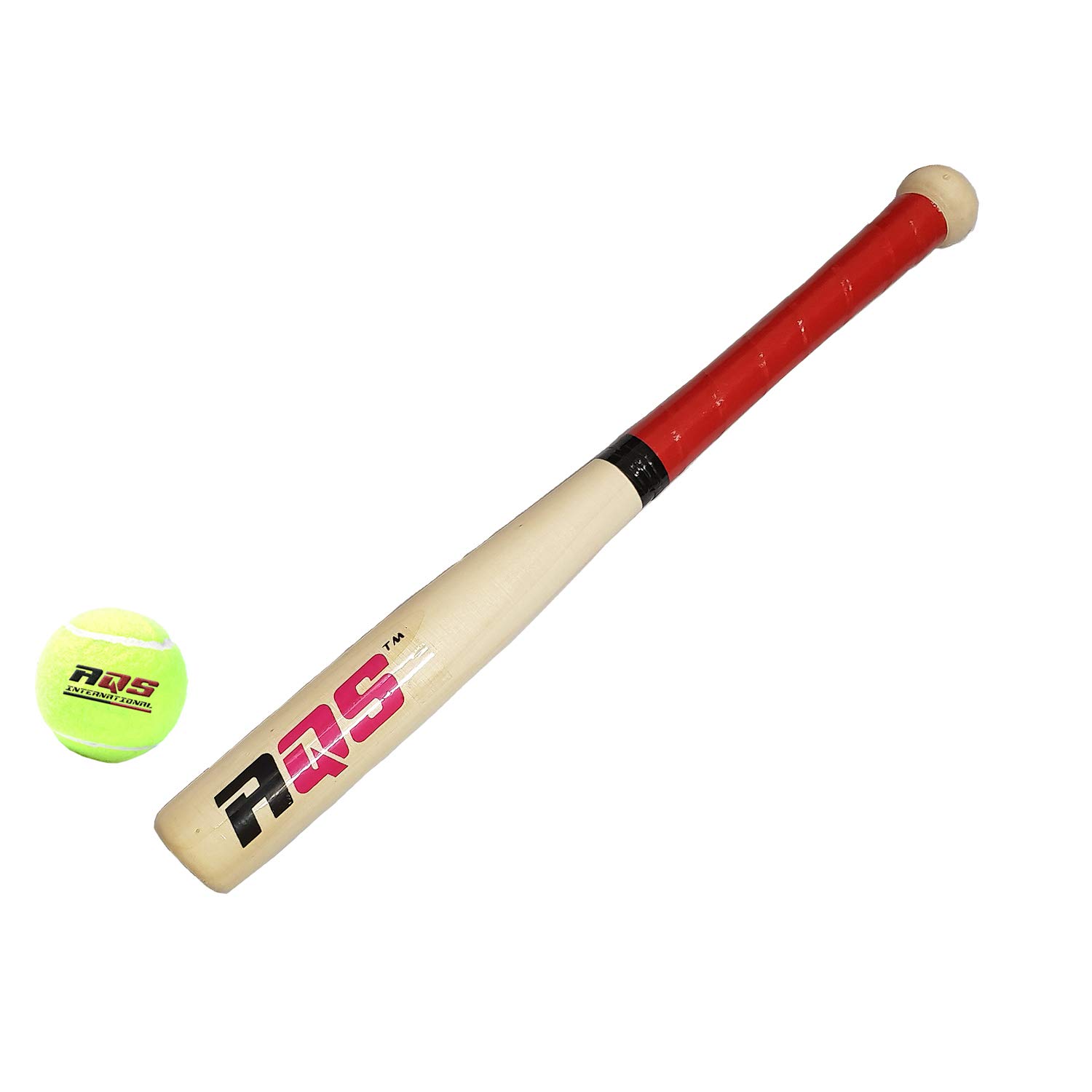 AQS 17 Rounders Wooden Baseball Bat & Soft Tennis Ball Garden Fun Play