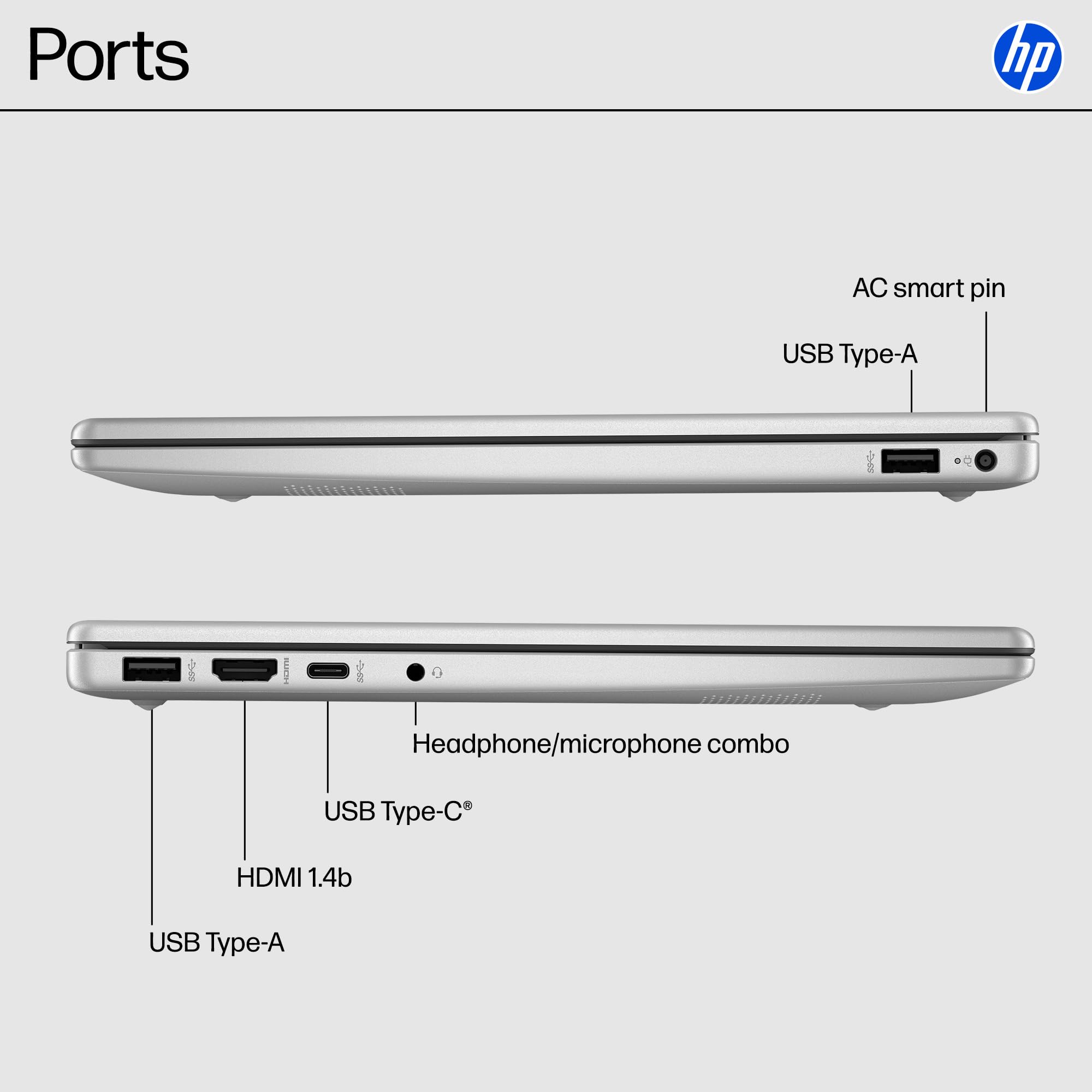 HP 14 inch Laptop, HD Touchscreen Display, AMD Ryzen 5 7520U, 8 GB RAM, 512 GB SSD, AMD Radeon Graphics, Windows 11 Home, Natural Silver, 14-em0499nr