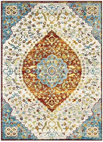Queen Collection Multi Color Bohemian Medallion Area Rug,4โฒ 3โณ x 5โฒ 10โณ, 2801-Blue