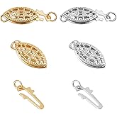 GOMAKERER 2 Pcs 2 Colors Pearl Filigree Necklace Clasp, 15mm Brass Oval Filigree Fish Hook Clasp Horse Eye Jewelry Slide Clasps Bracelet Connectors for Necklace Bracelet Chain Jewelry Making