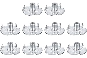 uxcell #8-32 T-Nuts, Zinc-Plated Carbon Steel 3-Pronged Tee Nuts Threaded Inserts for Climbing Holds and Wood Working, White 