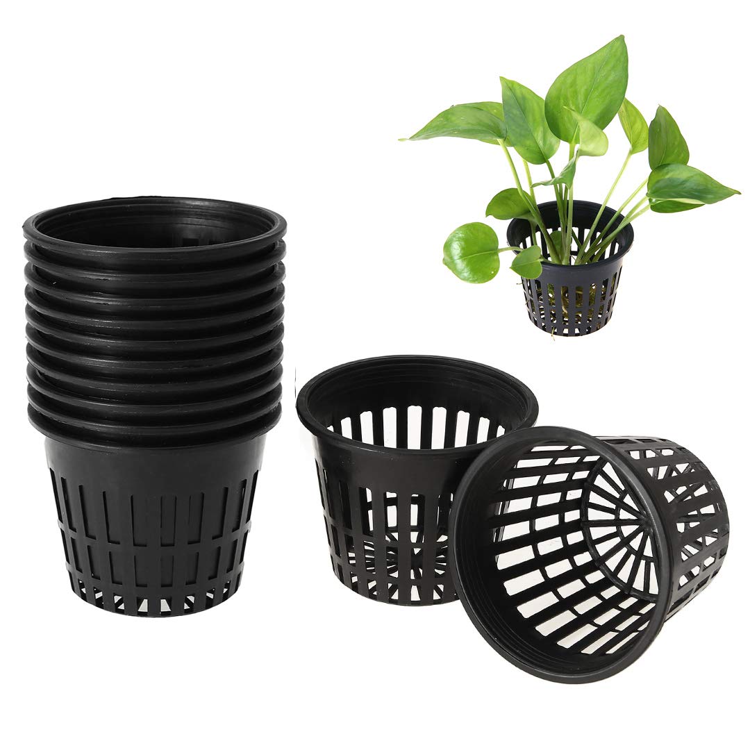 UIEEGPG 10pcs Planting Baskets 3.1 inch Plastic Mesh Pot Plant Grow Cup for Garden Hydroponic Planting (Black)