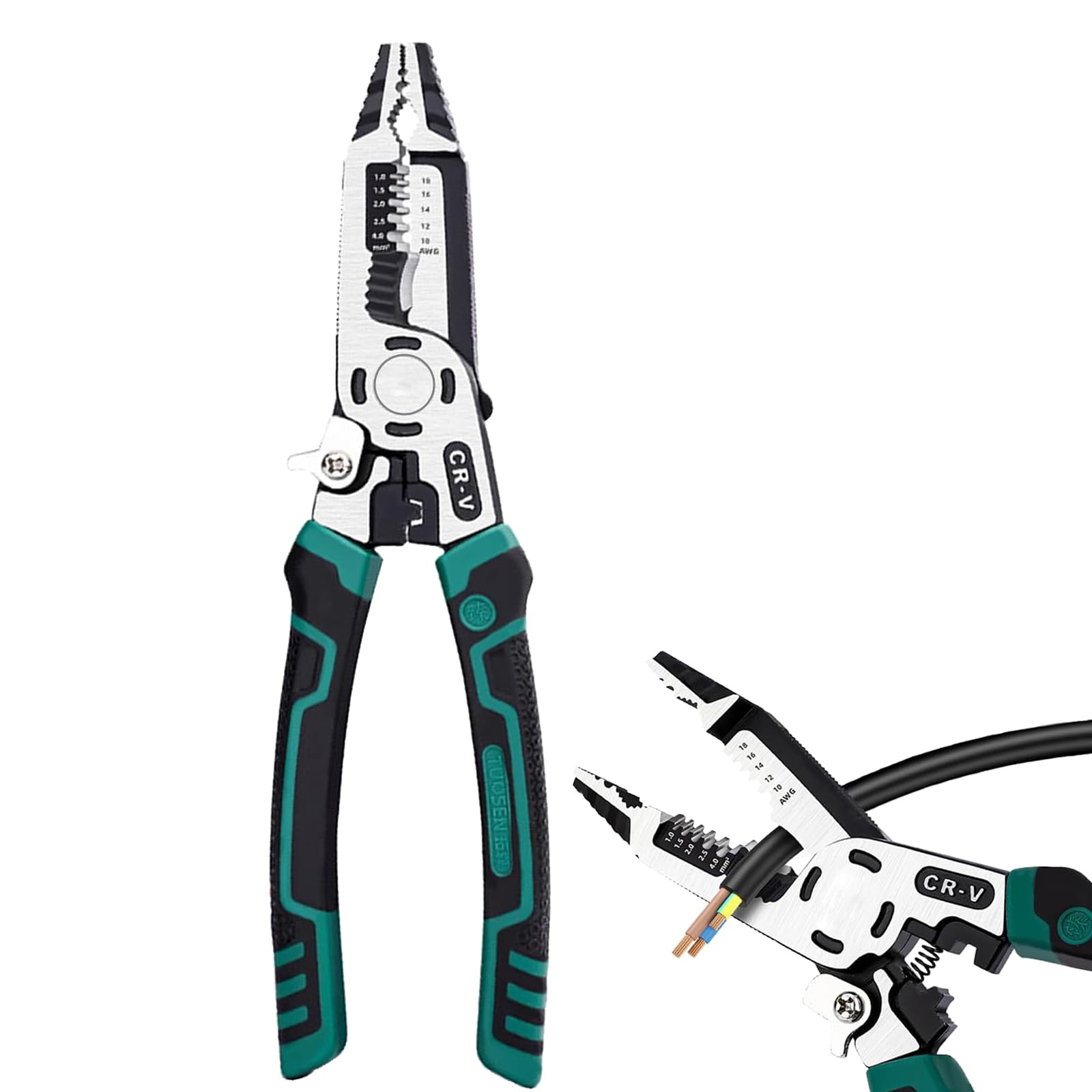 Photo 1 of 10-in-1 Wire Stripper Tool, Heavy Duty CR-V Multifunctional Cable Cutters, Professional Electrical Tool Stripper Crimper for Copper Aluminum Steel Wires