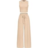 PRETTYGARDEN Women's Summer 2 Piece Loungewear Set Cropped Tank Top Wide Leg Sweatpants Tracksuit Casual Outfits