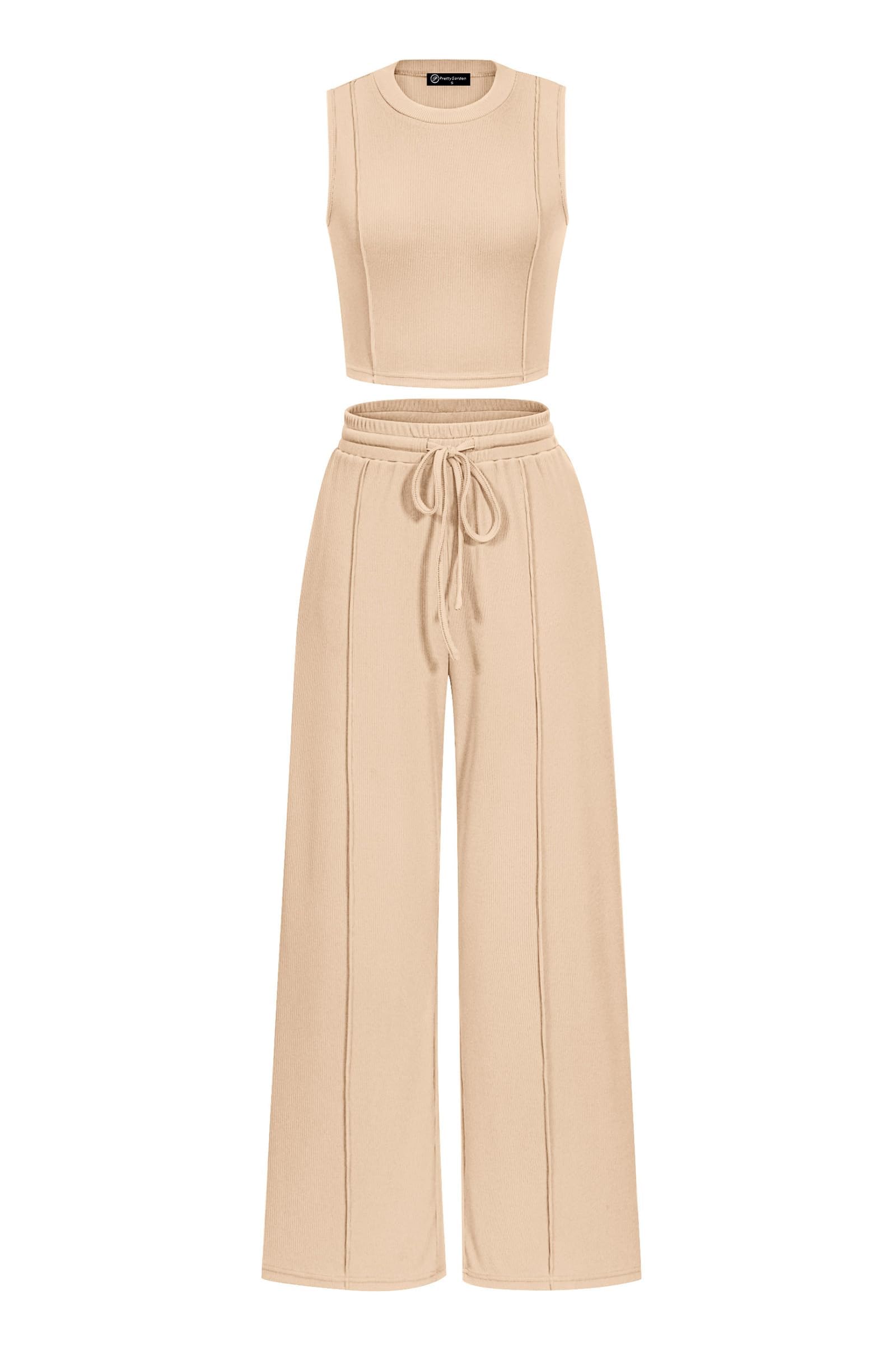 Photo 1 of ***color rosa****PRETTYGARDEN Women's Summer 2 Piece Loungewear Set Cropped Tank Top Wide Leg Sweatpants Tracksuit Casual Outfits (Apricot,Small)