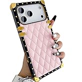 AuroiCCY for iPhone 17 Pro Max Case Luxury Cute Plating Design for Women Girls,Electroplate Reinforced Corners PU Leather Back Soft TPU Bumper Protective Cover for iPhone 17 Pro Max, Pink