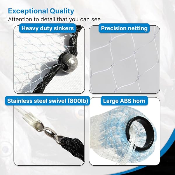 BASICGEAR PANCAKE CAST NET, 8FT RADIUS WITH 1 1/4 INCH MESH, PURE LEAD 1.25 LB FOR FRESHWATER AND SALTWATER, PROFESSIONAL GRADE AND UPGRADED MATERIAL, THROW STYLE FOR BAIT TRAP FISH