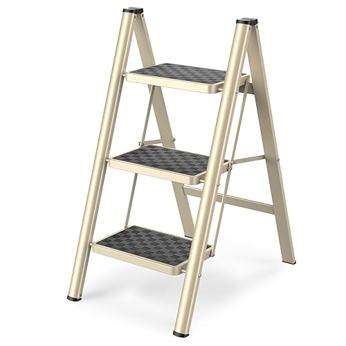 HBTower Folding Step Stool, Portable Sturdy Steel Ladder Stool for