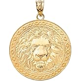 Animal Kingdom Certified 10k Gold Lion Head Medallion Round Pendant Charm Necklace