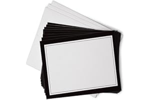 HILL VALLEY GREETINGS Blank Border Flat Note Cards with Envelopes - 40 Classic Flat Cards with Envelopes - Blank Simple Paneled Non Folding Cards For Business Professional & Formal Events (Black)