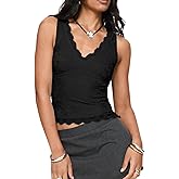 VNIRA Womens Lace Tank Top Scallop Sexy V-Neck Sleeveless Summer Going Out Tops Y2K Clothes Concert Outfits