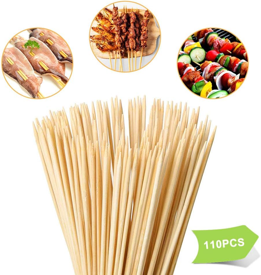 Bamboo Skewers 10" Natural Roasting Skewers Sticks for BBQ Grilling, Chocolate Fountain, Barbecue, Appetiser, Crafting, Party, Marshmallow Roasting or Fruit Sticks, Φ= 4mm, Size 8"10"12"14"16" (110PCS) : Garden & Outdoor