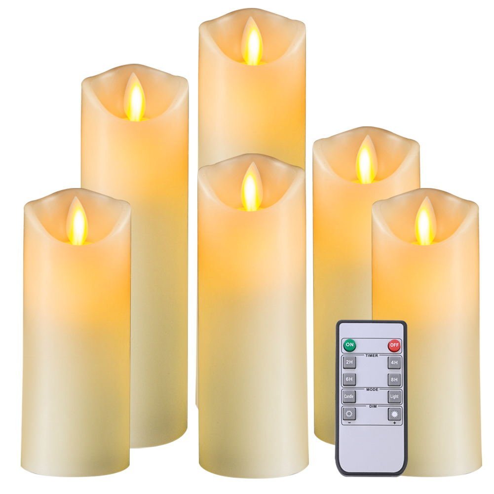 5PLOTS Set of 6 Flameless Pillar Candles with Remote, Battery Operated