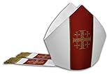 White/red Bishop Mitre"Jerusalem Crosses" Vestment