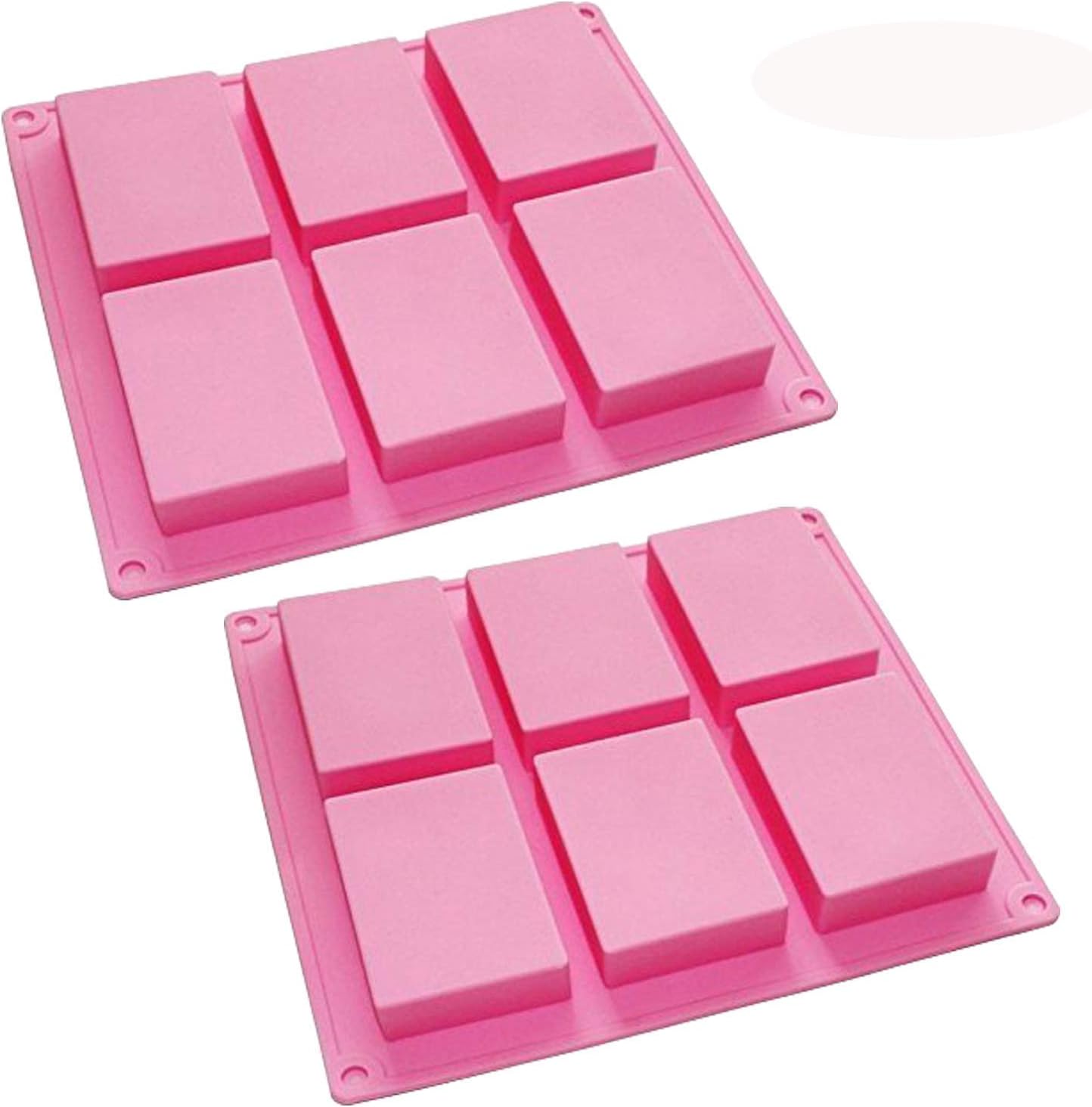 KKMore 2 Pack 6-cavity Plain Basic Rectangle Silicone Mould for Homemade Craft Soap Mold, cake mould, Ice cube tray