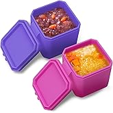 Adorila 2 Pack Small Silicone Snack Containers with Lids, Leak Proof Salad Dressing Container, Lunch Box Containers for Office, Travel, Picnic (Rose, Purple)