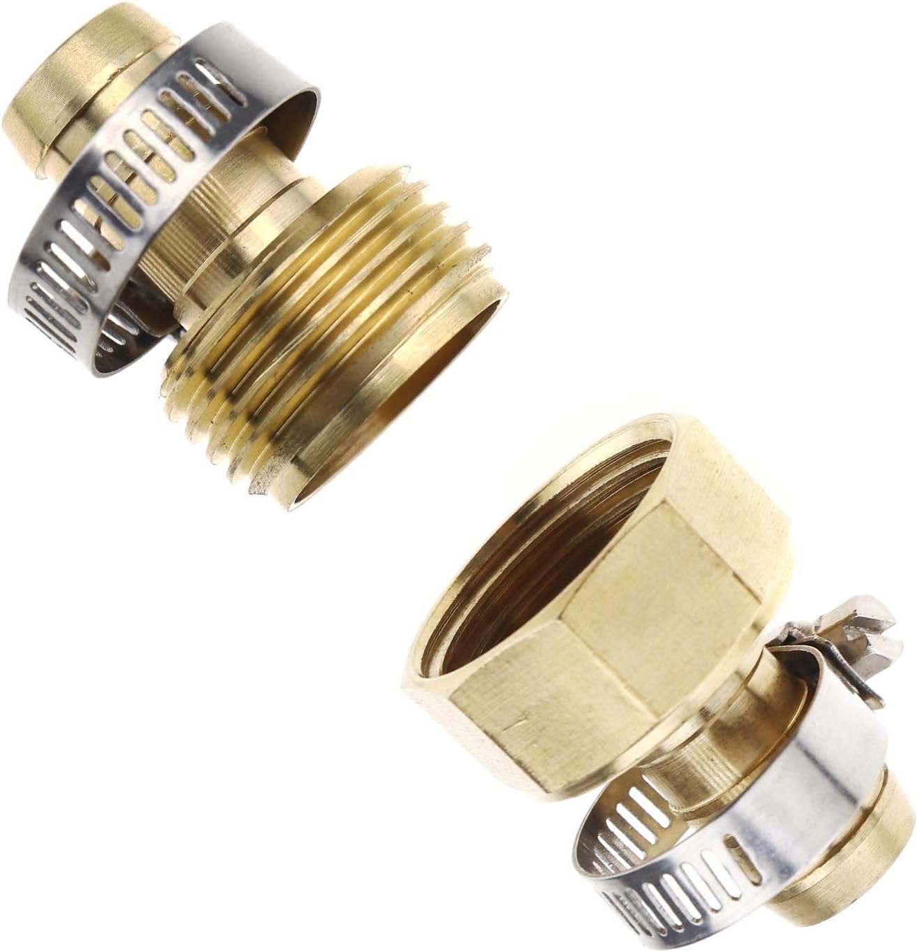 OTOTEC 5/8 Inch Garden Brass Hose Tap Connector NPT Thread 3 Set with Stainless Tightening Clamp
