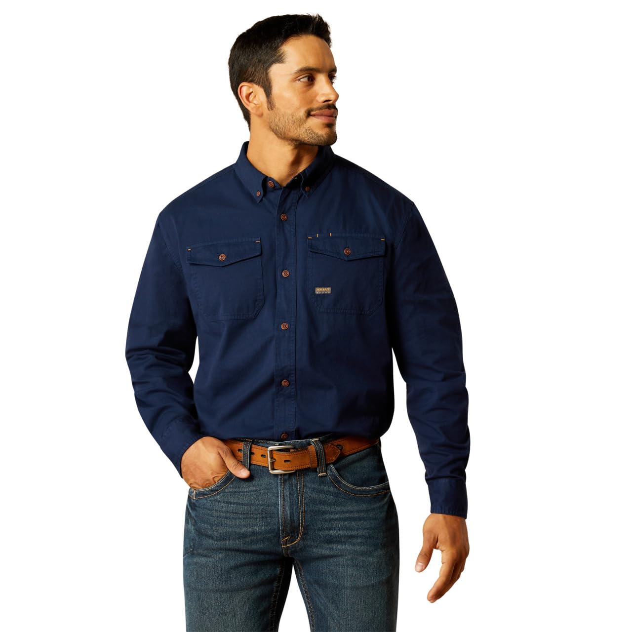 Photo 1 of Ariat Men's Rebar Washed Twill Work Shirt, Navy, Large Tall